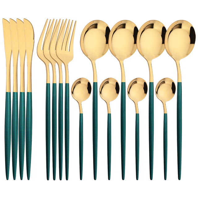 Kitchen Gadgets Green - 16 шт., зеленое золото, набор столовых